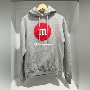 M&Ms Champion Hoodie Adult Size M Gray Long Sleeve Embroidered Hooded Pullover